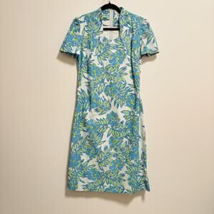 The Vested Gentress Dress Womens Size 10 Blue Floral Sheath Knee Length Vintage